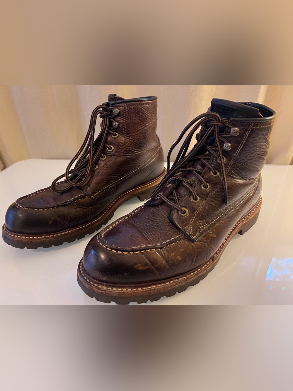 Frye Dark Brown Leather Lace-Up Boots